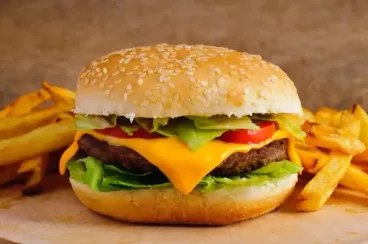 cheeseburger and french fries