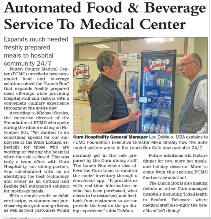 automated food and beverage service to medical center